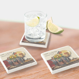 Dessous-de-verre En Pierre Voyage Vintage La vie est un voyage Tasse en mar