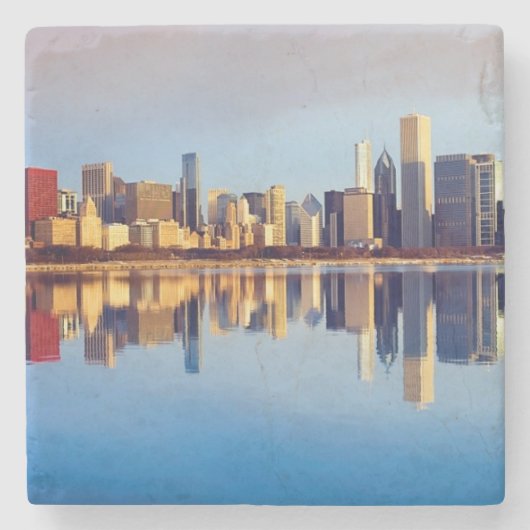 Dessous-de-verre En Pierre Vue d'horizon de Chicago avec la réflexion (Devant)