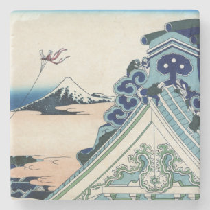 Dessous-de-verre En Pierre Vue du temple Honganji sur le mont Fuji Gravure su