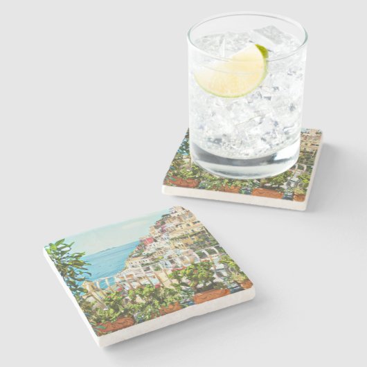 Dessous-de-verre En Pierre Vue Positano Italie (Côté)