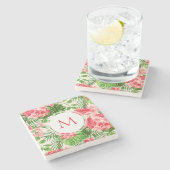Dessous-de-verre En Pierre W Fleur Hibiscus personnalisée Monogramme Pierre C (Côté)