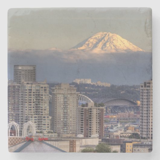 Dessous-de-verre En Pierre WA, Seattle, Mount Rainier de Kerry Park (Devant)