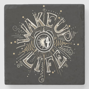 Dessous-de-verre En Pierre WAKE UP 4 LIFE quota illustration