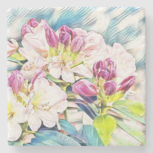 Dessous-de-verre En Pierre Watercolor painting of a pink and white azeea