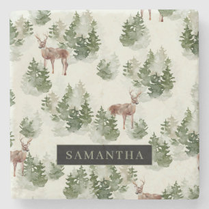 Dessous-de-verre En Pierre Watercolor Winter Forest Motif sans joint