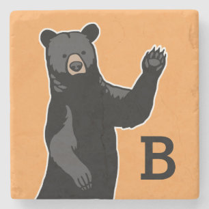 Dessous-de-verre En Pierre Waving Bear Dit Bonjour, Monogramme