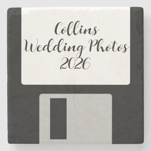 Dessous-de-verre En Pierre Wedding Photos Stone Coaster | Retro Floppy Disk (Devant)