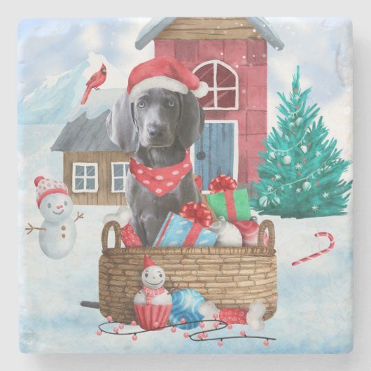 Dessous-de-verre En Pierre Weimaraner Chien dans la neige Maison de Chien de  (Devant)