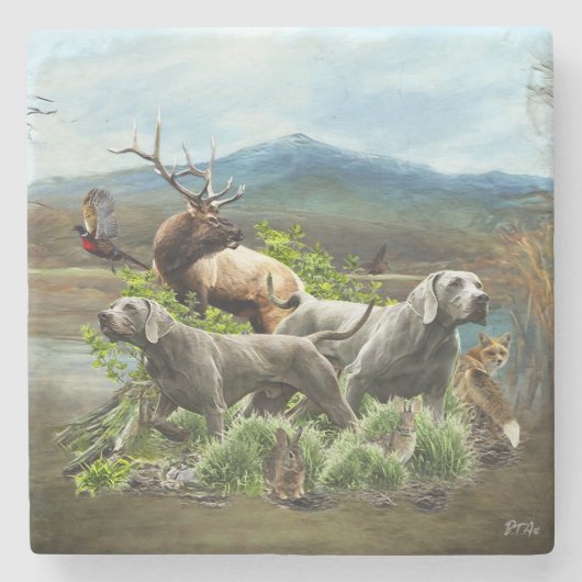 Dessous-de-verre En Pierre Weimaraner, "Grey Ghost" (Devant)