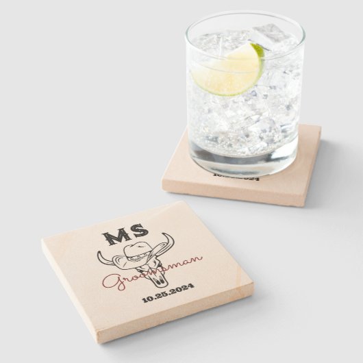 Dessous-de-verre En Pierre Western Country Cowboy Monogramme Best Man Groomsm (Côté)