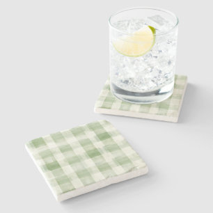 Dessous-de-verre En Pierre Western Green Creme Plaid Stripes Pays