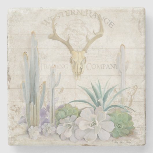 Dessous-de-verre En Pierre Western Range Desert Sud-Ouest Cerf Antler Crâne (Devant)