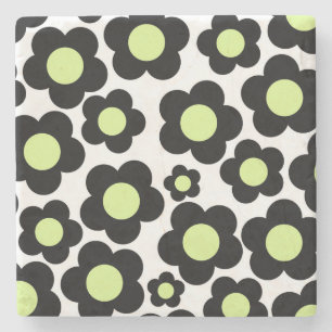 Dessous-de-verre En Pierre Whimsical Black & Lime Green Floral Retro Gourme