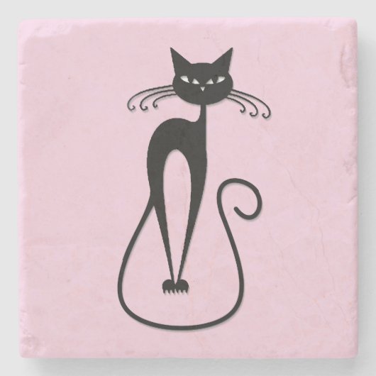Dessous-de-verre En Pierre Whimsical Skinny Chat noir rose (Devant)