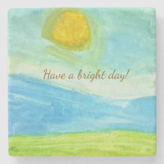 Dessous-de-verre En Pierre Whimsical Sun Watercolor "Have a Bright Day"
