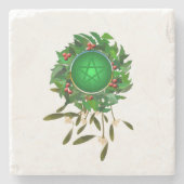 Dessous-de-verre En Pierre Wreath Holly et Mistletoe Pentacle (Devant)