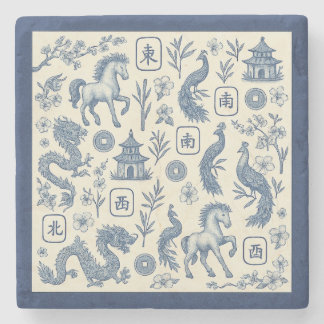 Dessous-de-verre En Pierre Year of the Horse Mahjong Toile Stone Coaster