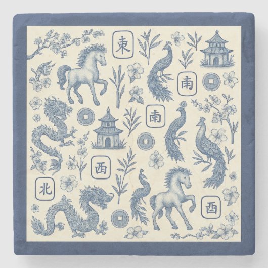 Dessous-de-verre En Pierre Year of the Horse Mahjong Toile Stone Coaster (Devant)