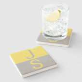 Dessous-de-verre En Pierre Yellow & Grey Modern Initials monogram (Côté)