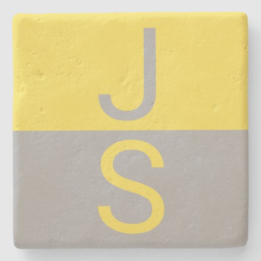 Dessous-de-verre En Pierre Yellow & Grey Modern Initials monogram (Devant)