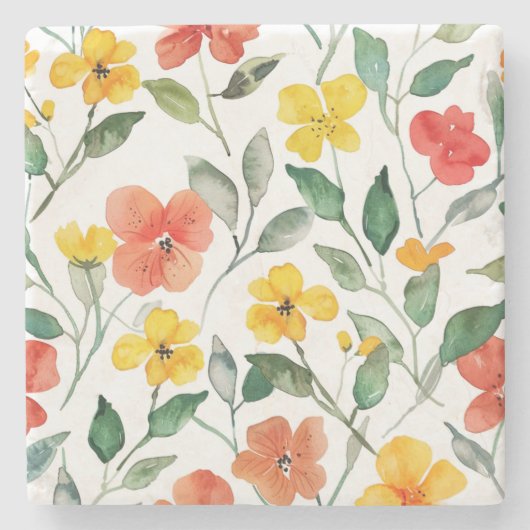 Dessous-de-verre En Pierre Yellow Orange Flowers (Devant)