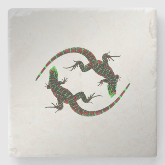 Dessous-de-verre En Pierre Yin Yang Lizards Argent (Devant)