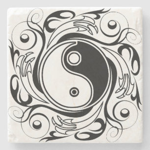 Dessous-de-verre En Pierre Yin Yang Tattoo Style ornemental