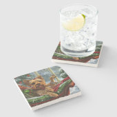 Dessous-de-verre En Pierre Yorkshire Terrier Chien Fête de Noël (Côté)