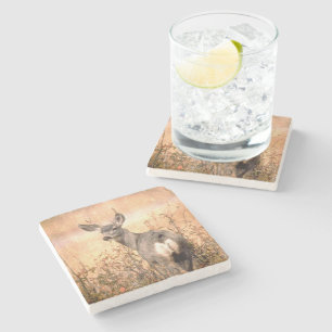 Dessous-de-verre En Pierre Young Deer en Fleur sauvage avec Grungy Texture Ar