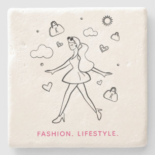 Dessous-de-verre En Pierre Young Fashion Girl - Sketting Art en noir et blanc