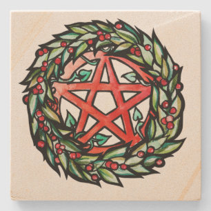 Dessous-de-verre En Pierre Yule Wreath Pentacle Pagan Pentagram Holiday