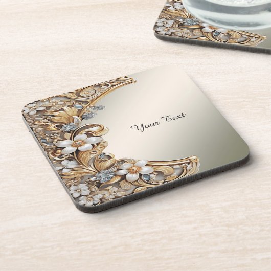 Dessous de verre en plastique rigide or blanc or (Côté gauche)