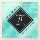 Dessous-de-verre En Verre 11e anniversaire Mariage turquoise (Devant)