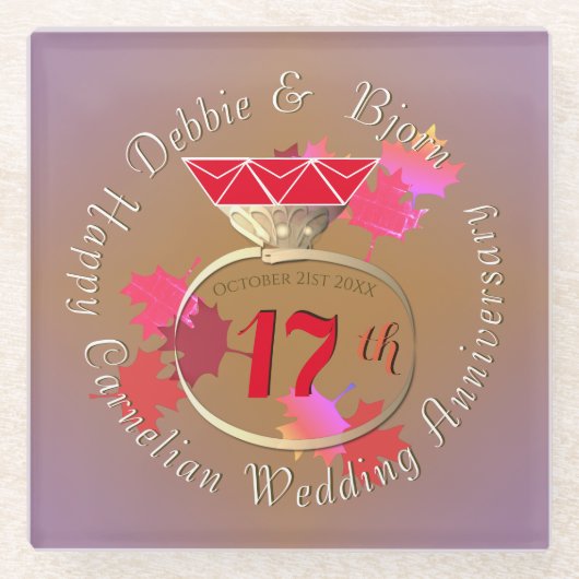 Dessous-de-verre En Verre 17e anniversaire de Mariage Carnelian (Devant)