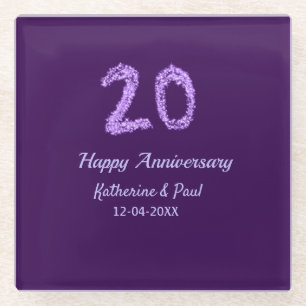 Dessous-de-verre En Verre 20e heureux anniversaire ajouter nom du couple dat