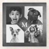 Dessous-de-verre En Verre 4 Black White Photo Chalkboard Collage Monogramme (Devant)