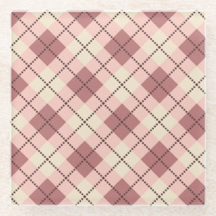 Dessous-de-verre En Verre à damiers tartan plaid classique couleur beige bru