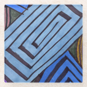 Dessous-de-verre En Verre Abstrait bleu rectangulaire spirale égyptienne