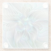 Dessous-de-verre En Verre Abstrait Bleu Vert Papillon Imaginaire Fractal Art (Dos)