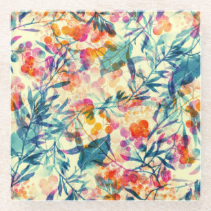 Dessous-de-verre En Verre Abstrait fleuri : herbes, fleurs motif.