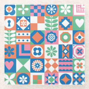 Dessous-de-verre En Verre Abstrait Floral Scandinavian Folk Motif