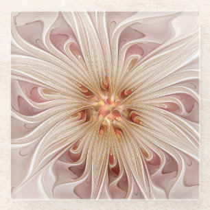 Dessous-de-verre En Verre Abstrait Moderne Peach Pastel Flower Fractal Art