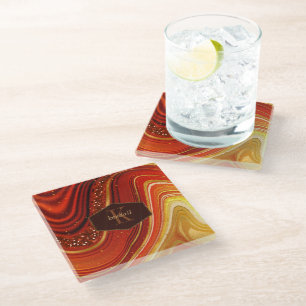 Dessous-de-verre En Verre Abstrait Monogramme Agate Hot Orange ID827