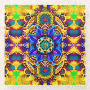 Dessous-de-verre En Verre Accent Blue Sunshine Mandala