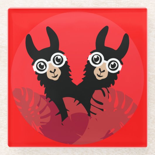 Dessous-de-verre En Verre Accessoires Llama Alpaca amusants (Devant)