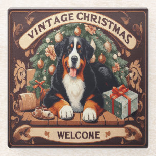 Dessous-de-verre En Verre Accueil Vintage Noël Bernese Mountain Dog