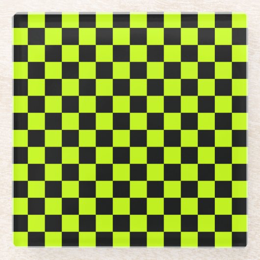 Dessous-de-verre En Verre Acid green black checkerboard pattern (Devant)