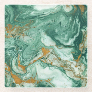 Dessous-de-verre En Verre Acrylique vert doré : art de la texture marbré.