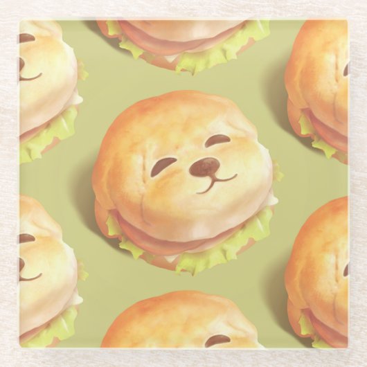 Dessous-de-verre En Verre Adorable Motif de hamburger visage chien (Devant)