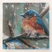 Dessous-de-verre En Verre Adorable Petit Oiseau bleu de l'Est Chant (Devant)